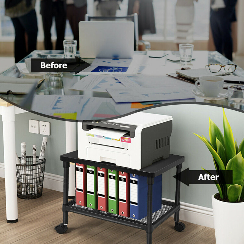 clihome Rolling UnderDesk Mobile Printer Stand with Storage Shelf for